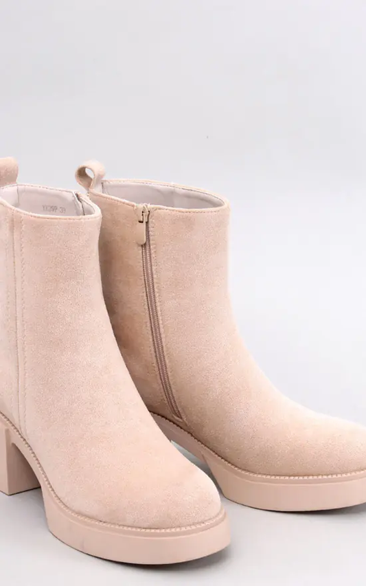 Modische Beige Stiefeletten mit Blockabsatz