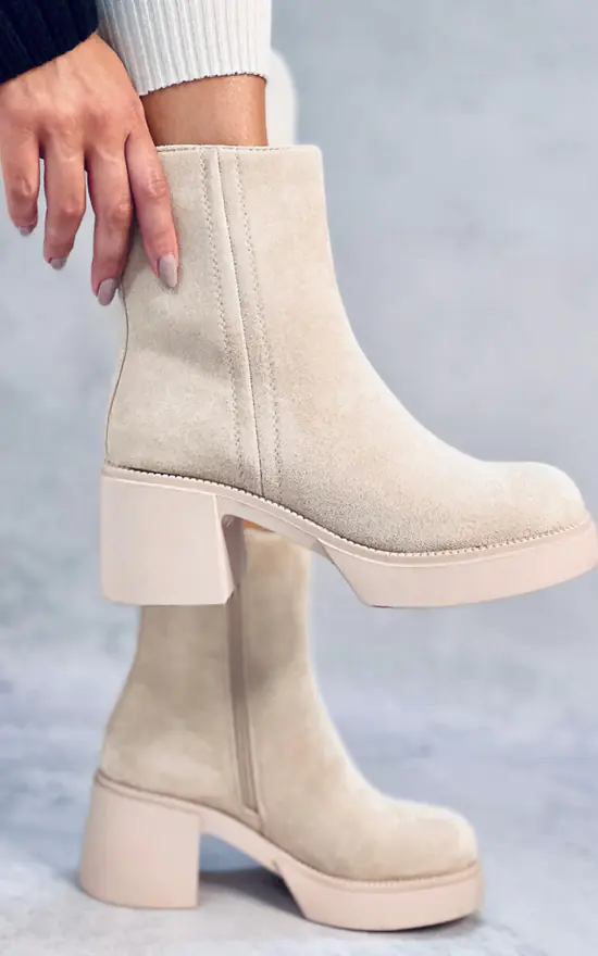 Modische Beige Stiefeletten mit Blockabsatz