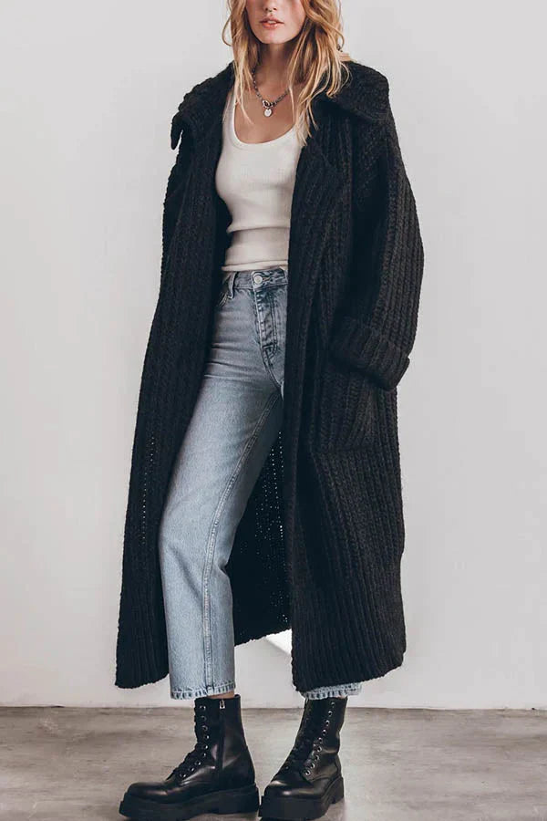 Kuscheliger Oversize-Cardigan mit Grobstrick und Taschen – Midi-Länge