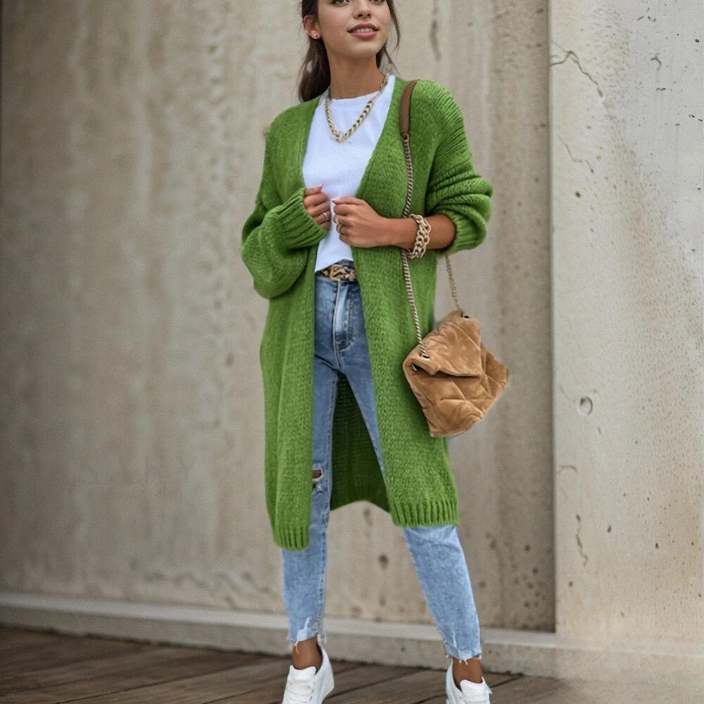 Damen-Cardigan mit offener Vorderseite und eleganten Schultern im einfarbigen Look