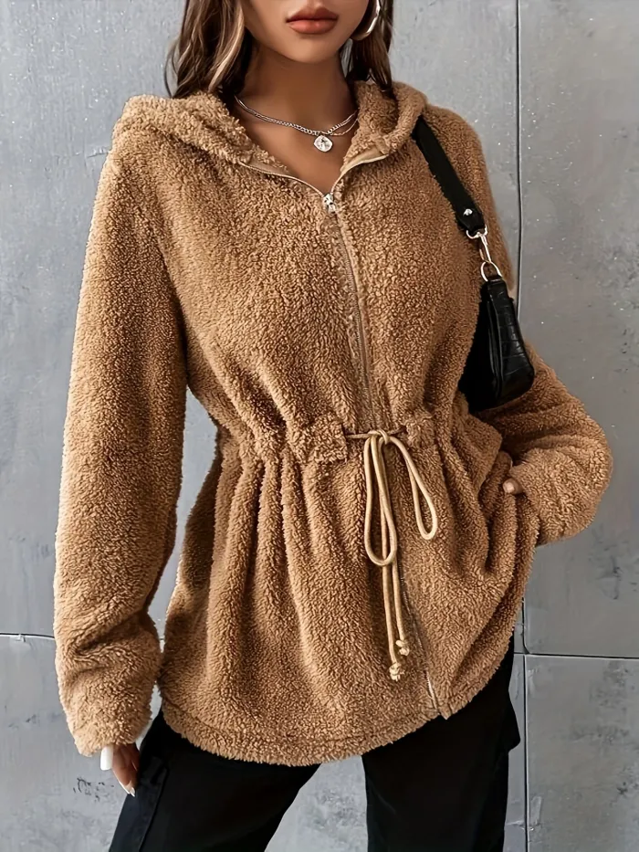 Damen Kapuzenjacke mit Kordelzug – Bequeme Zip-Up Jacke für jeden Tag