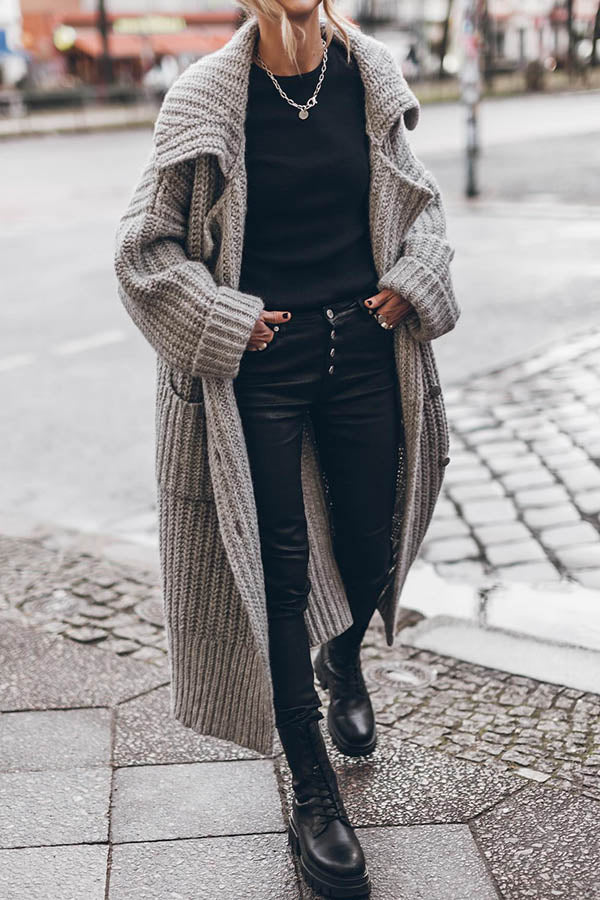 Kuscheliger Oversize-Cardigan mit Grobstrick und Taschen – Midi-Länge