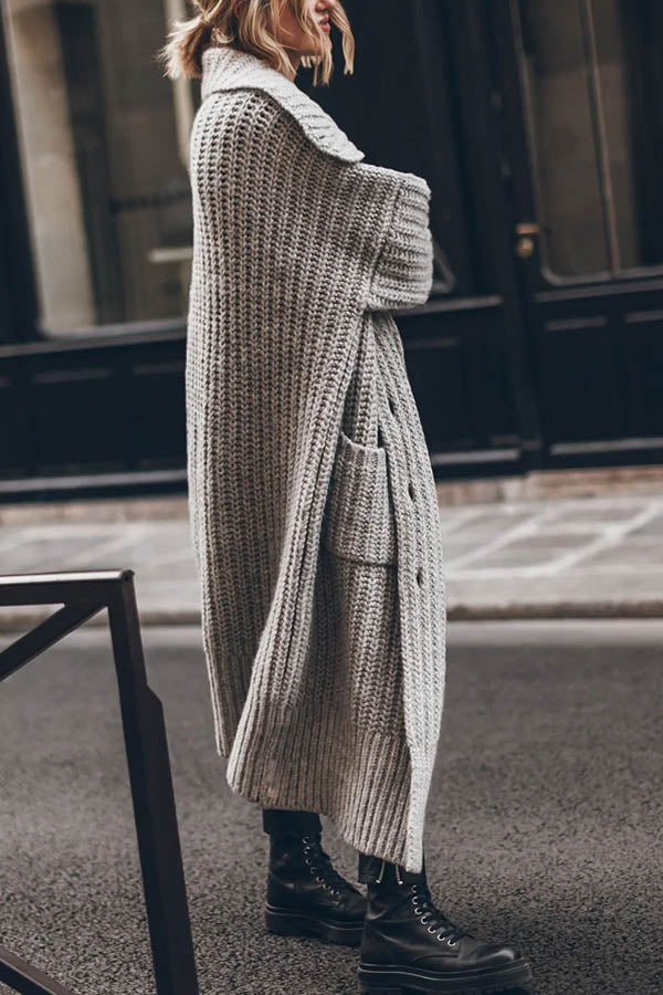 Kuscheliger Oversize-Cardigan mit Grobstrick und Taschen – Midi-Länge