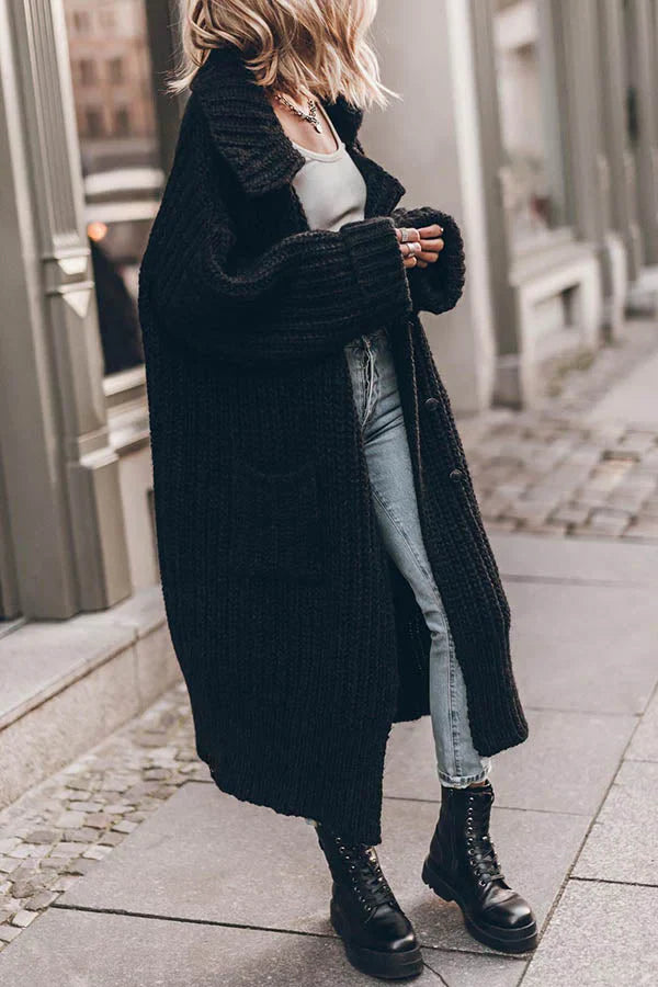 Kuscheliger Oversize-Cardigan mit Grobstrick und Taschen – Midi-Länge