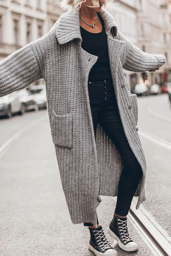 Kuscheliger Oversize-Cardigan mit Grobstrick und Taschen – Midi-Länge