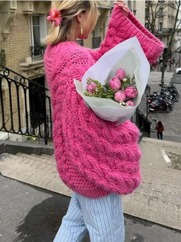 Bequemer Oversize-Damenpullover mit stilvollem Rundhalsausschnitt und weiten Ärmeln